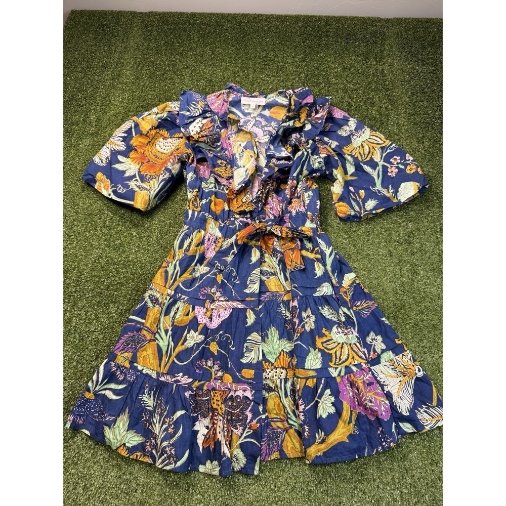 House of Harlow 1960 Wrap Dress Size Large Blue Floral Ruffle Tiered Cottagecore